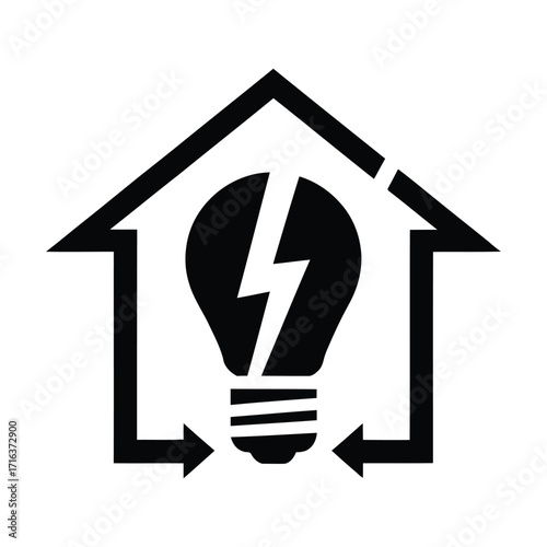 Energy Saving Logo – Light Bulb with Lightning and House Vector Illustration