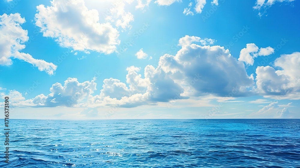 Obraz premium Panoramic Blue Ocean Background Images: Sweeping Coastal Vistas for Tranquil, Immersive Design Projects Discover the timeless allure of panoramic blue ocean background images—wide, high-resolution vis