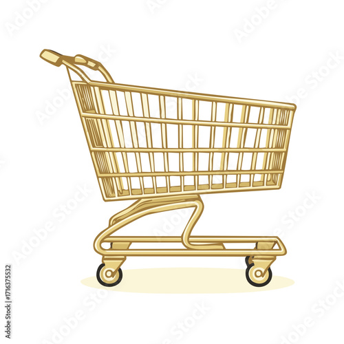 Vibrant gold colored shopping cart artwork representing prosperity and modern retail consumerism