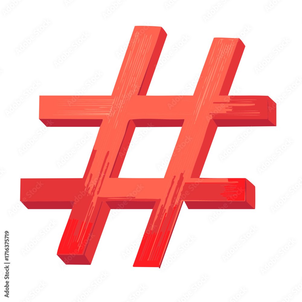 Fototapeta premium Red 3D Hashtag Symbol Illustration for Social Media Communication and Online Trends