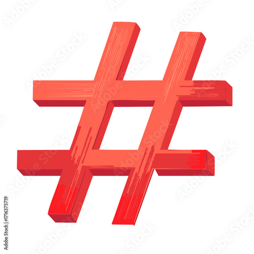 Red 3D Hashtag Symbol Illustration for Social Media Communication and Online Trends