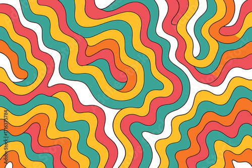 Wallpaper Mural Vibrant wavy retro square background with groovy fluid psychedelic abstract pattern, 60s 70s retro vibe, funky trippy colorful print, bright multicolor abstract art Torontodigital.ca