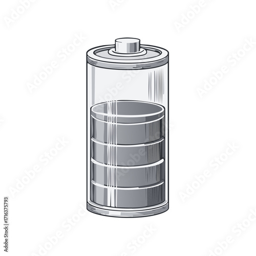 Half Full Battery Cell Illustration, Low Battery Energy, Power Source
