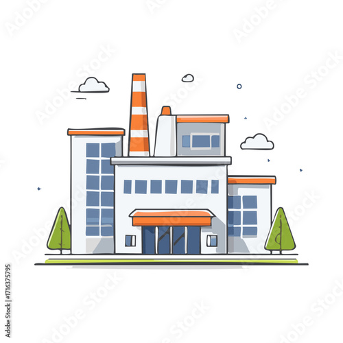 Industrial factory building with smokestack flat design vector illustration