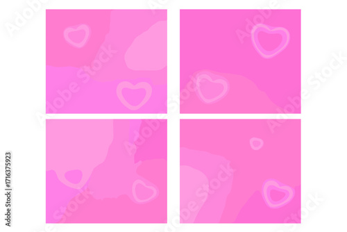 Y2K trendy aesthetic abstract pink gradient social media backgrounds set with translucent glowing hearts and soft blurred patterns, covers and stories highlight template design