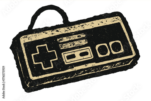 Retro gamepad controller vector icon. Vintage grunge punk cutout style. Old school video game console joypad. Nostalgia gaming symbol in distressed halftone texture.