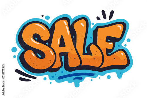Sale graffiti street art. Urban 90s y2k hip hop style lettering. Hand drawn textured vector illustration for promotion, discount, and advertising. Cartoon bubble letters design.