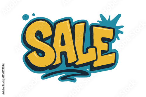Sale graffiti street art style. Urban y2k bubble letter typography for discount promotion. Retro 90s hip hop word sign. Hand drawn vector cartoon lettering illustration.