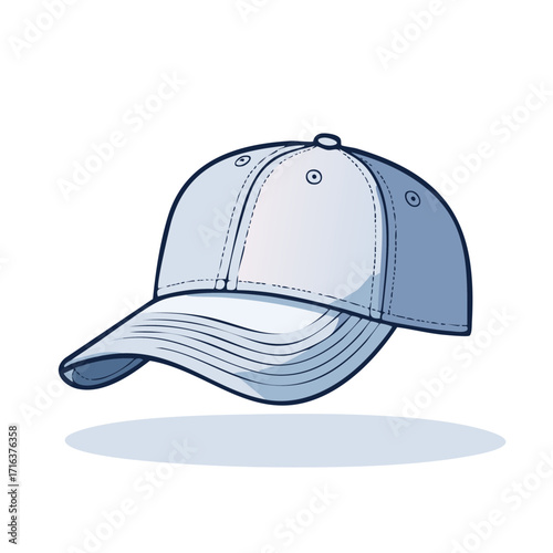 Vector illustration of a blank light blue baseball cap. Casual sports headwear design element isolated.