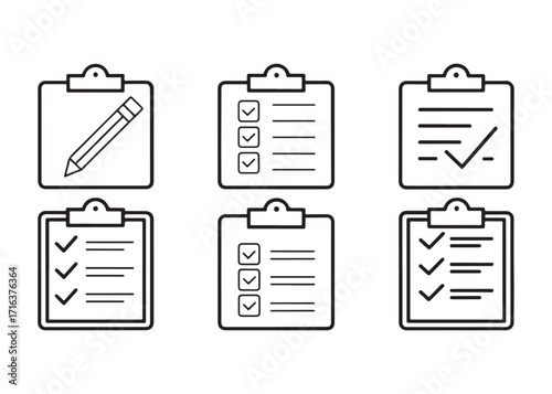 Checklist clipboard icons for task management and project organization vector illustration set perfect for office and business related design projects