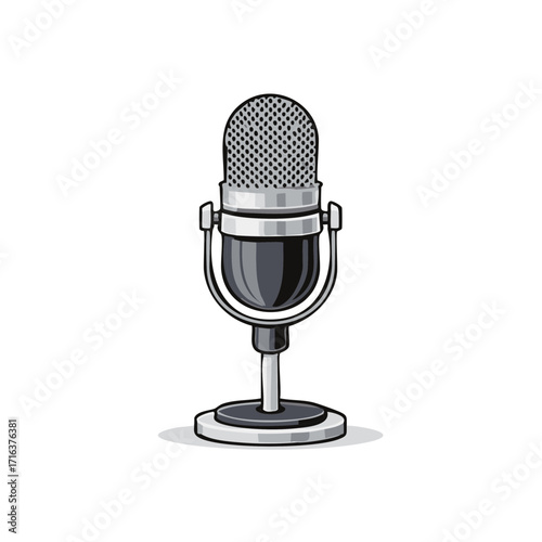 Classic microphone illustration for audio recording and retro voice broadcasting