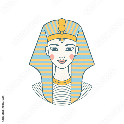 Illustration of ancient Egyptian pharaoh wearing traditional headdress and striped nemes