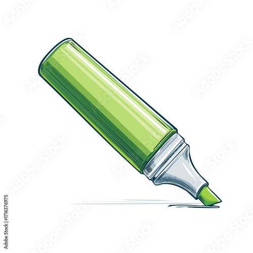 Hand drawn vector illustration of a green highlighter pen marking a line