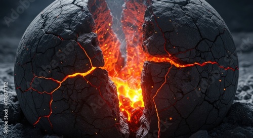 Wallpaper Mural Cracked Volcanic Rock with Glowing Molten Lava Inside in Dark Environment Torontodigital.ca