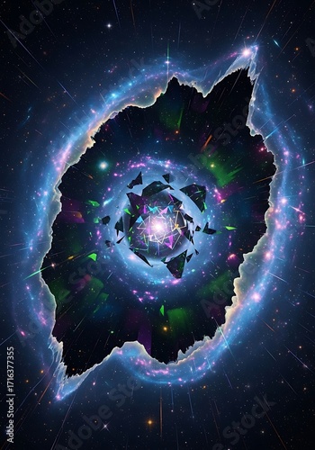 Nebulous cosmic gateway unveiling fragmented multidimensional architecture