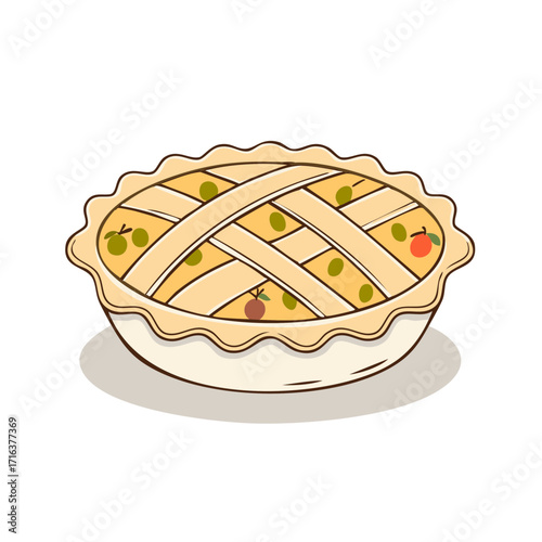 Homemade apple pie with a classic lattice top crust cartoon illustration
