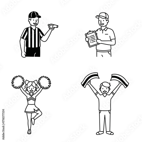 Collection of Basketball themed icons, including Referee, Coach, Cheerleader, Fan