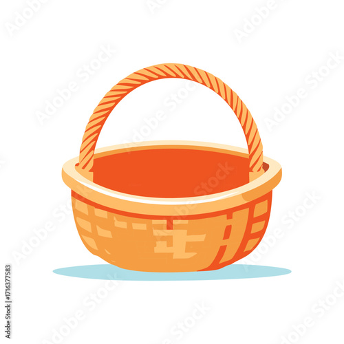 Empty wicker basket with a handle stylized vector illustration for picnic or Easter themes