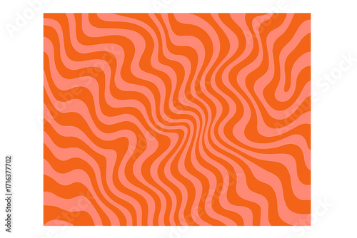 Groovy wavy background. 1970s retro psychedelic distorted swirl pattern. Seventies style liquid marble texture. Abstract vector illustration in orange and pink for print or wallpaper.