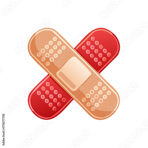Two overlapping bandages in red and beige forming an 'X' for wound care or medical first aid symbol