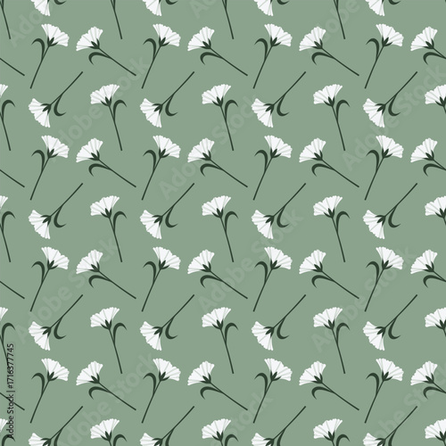 Cute kawaii simple sweet green floral seamless pattern background