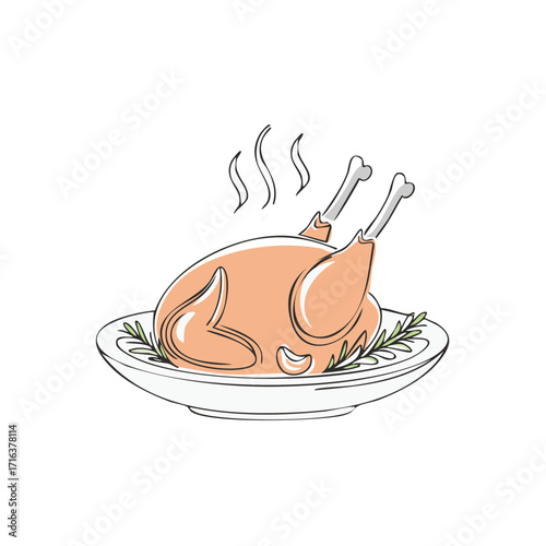 Whole Roasted Chicken with Herbs and Steam on Serving Platter