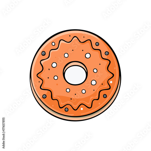 Whimsical Orange Frosted Donut with Sprinkles Illustration