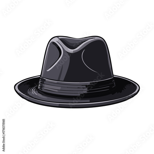 Stylish Black Fedora Hat Illustration, Elegant Fashion Accessory