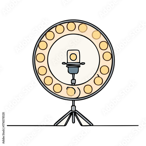 Professional ring light with microphone on tripod for vlogging and content creation studio setup