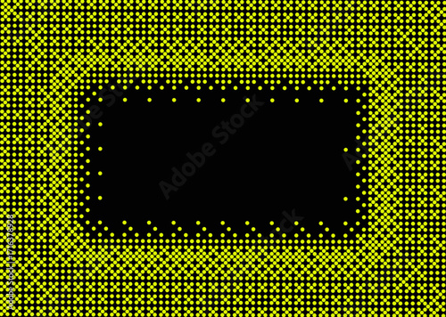 Lime yellow pixelated bitmap texture background. Retro pixel art, glitch dither pattern, 8 bit background. Leisure or arcade games duotone border frame. Vector illustration