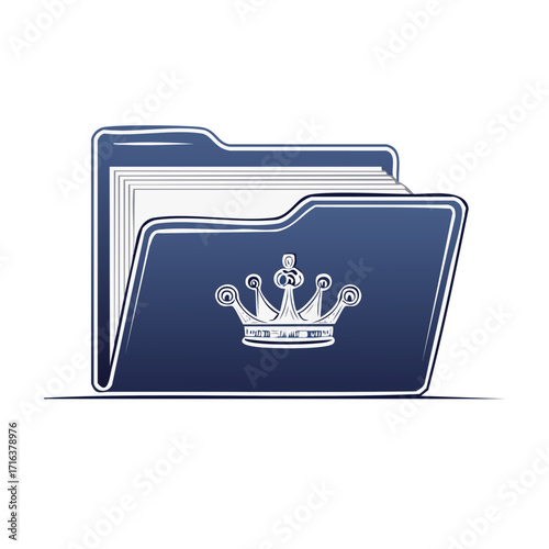 Blue file folder with a white crown icon for important documents valuable data and premium content illustration