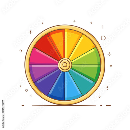 Colorful Spinning Wheel of Fortune with Rainbow Segments