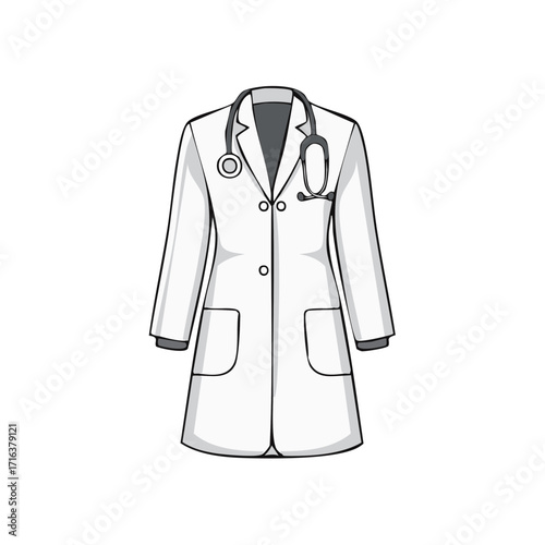 Illustration of a White Doctor's Lab Coat with Stethoscope