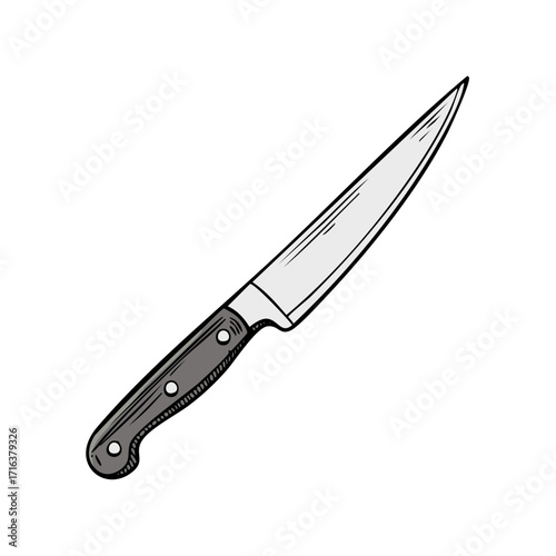Hand drawn illustration of a sharp kitchen knife isolated cooking tool vector icon