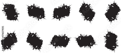 Mega bundle of different ink brush strokes:rectangle,square and round freehand drawings.Ink splatters,grungy painted lines,artistic design elements:waves,circles,triangles.