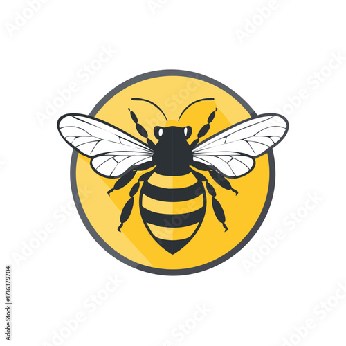 Bee emblem inside a yellow circle, minimalist logo design illustration