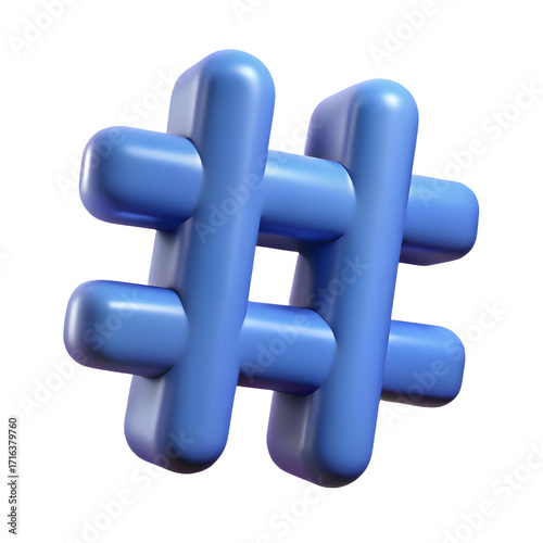 Blue 3d rendered hashtag icon symbol with soft lighting and smooth edges