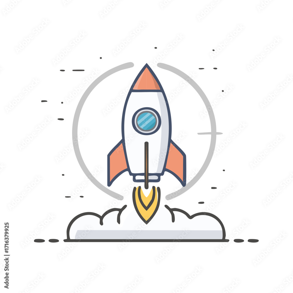 Naklejka premium Rocket Launching from Clouds into Space for a Startup Concept