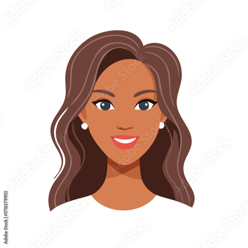 Portrait of a Young Smiling Brown Skinned Woman with Flowing Brown Hair