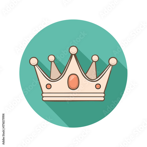 Cartoon illustration of a crown with gems on a teal circle background.