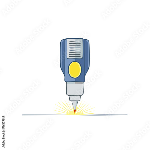 Laser engraver device cutting a straight line with glowing light vector illustration