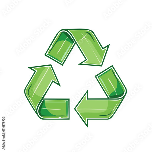 Recycling symbol graphic with green arrows and a white background, environmental concept.