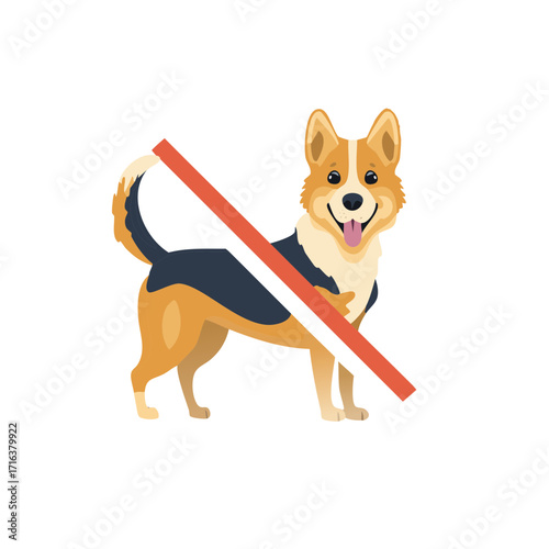 No dogs allowed sign with cute cartoon dog and red prohibition line