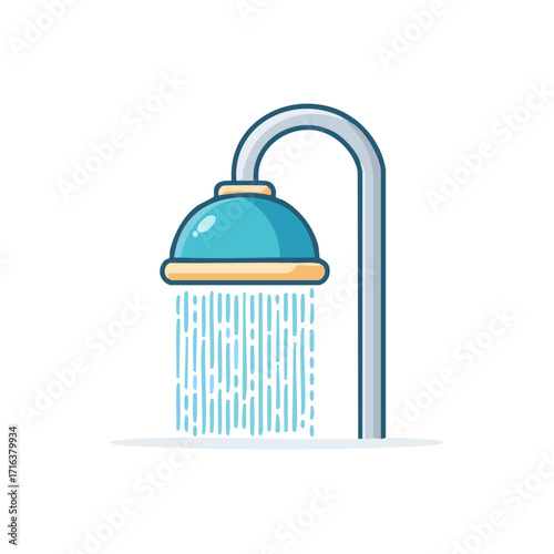 Teal Shower Head with Water Stream Icon Fresh Hygiene Cleansing Element Relaxation