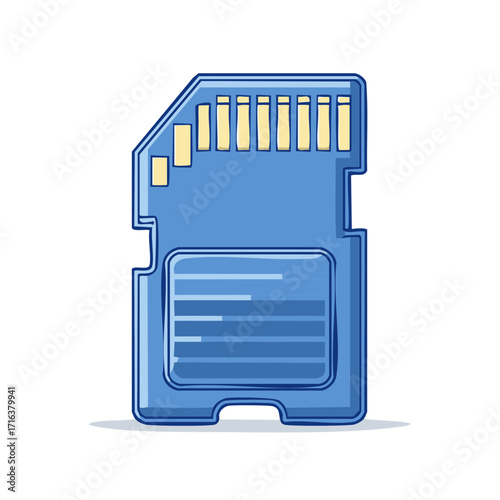 Simple blue illustration of a memory card with contact pins