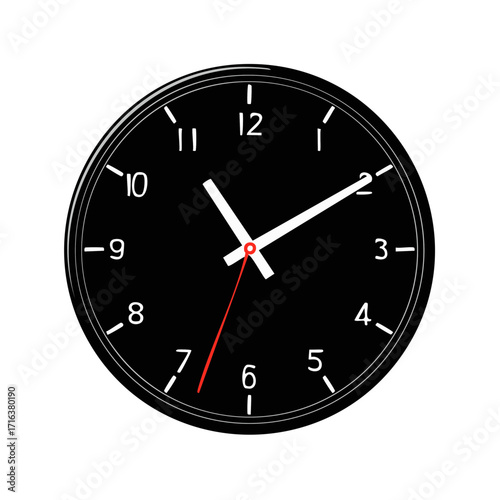 Clock face displaying time with hands ticking against a black background and white numeric hour markers