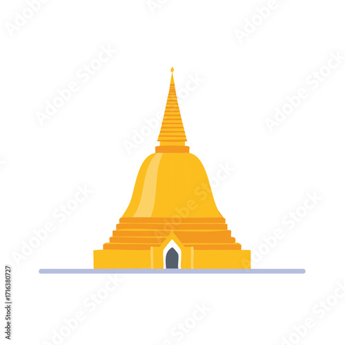 Golden Pagoda Icon, Buddhist Temple Symbol, Thai Architecture Design, Holy Religious Monument