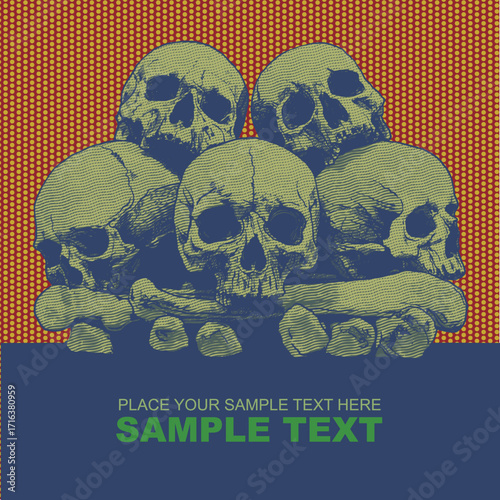 Skulls Bones Engraving Vintage Pop Art T-Shirt Design