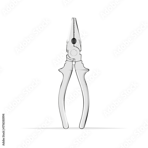Illustration of needle nose pliers for electrical work or crafting on white