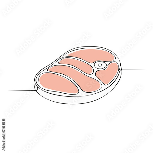 Modern Minimalist Continuous Line Art Illustration of Raw Beef Steak Representing Fresh Healthy Protein Food
